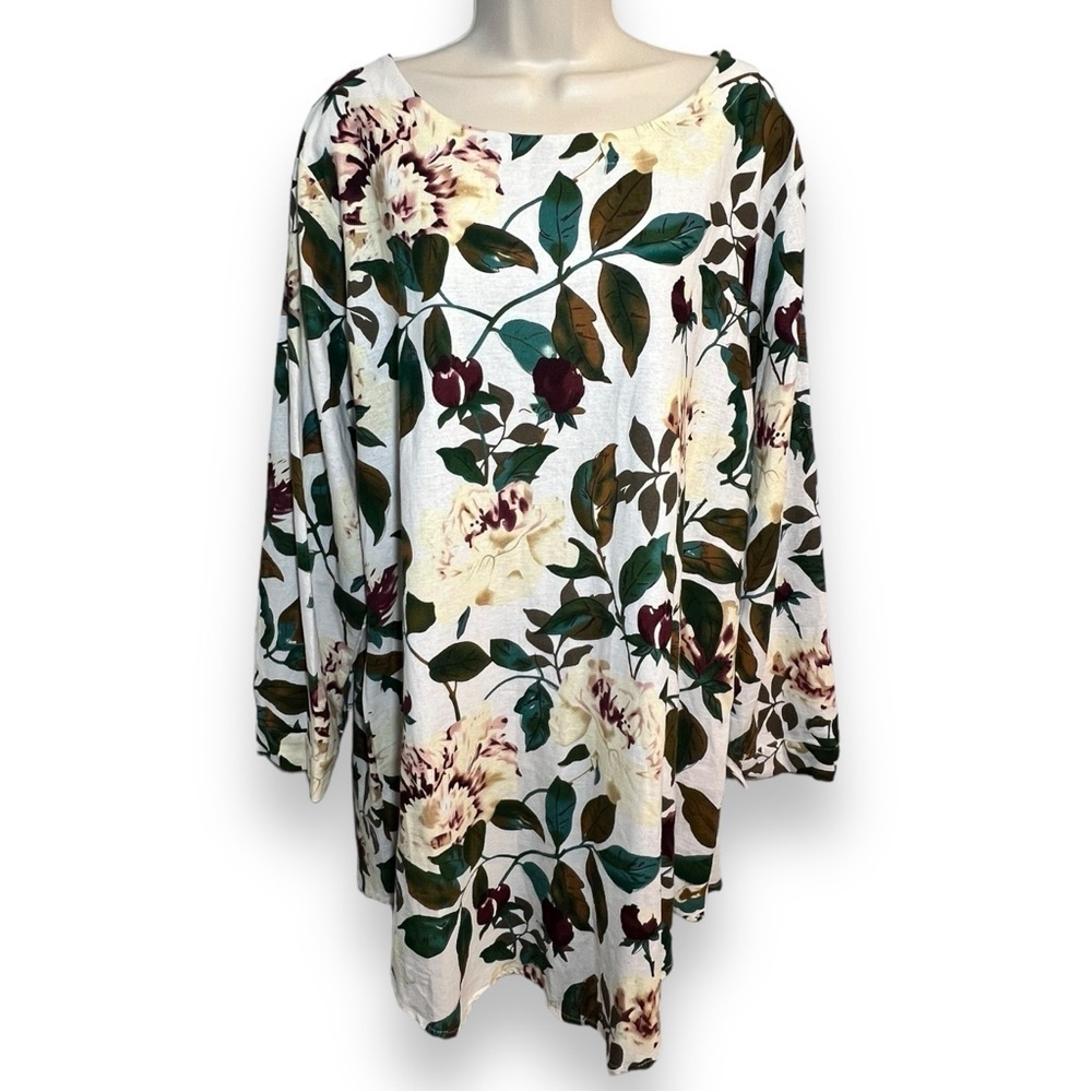 Callabie Women’s Roll Tab Sleeve Tunic Cream Floral Size 2XL